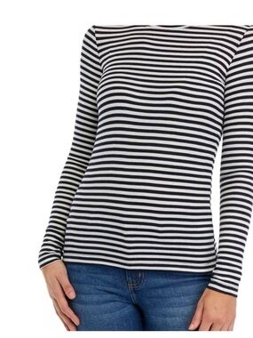 Truth Striped Long-Sleeve Boatneck Top - navy and White